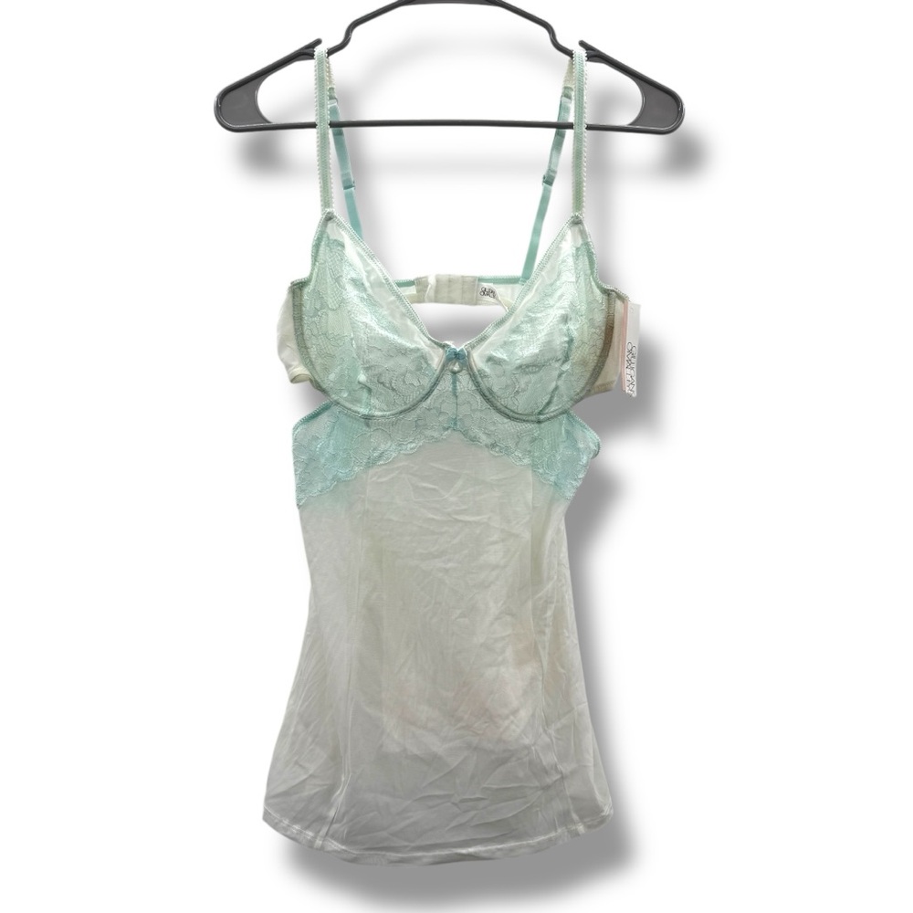 Gilligan & O'Malley Light Blue & White Lace Chemise Lingerie Top Sz L‎ NEW